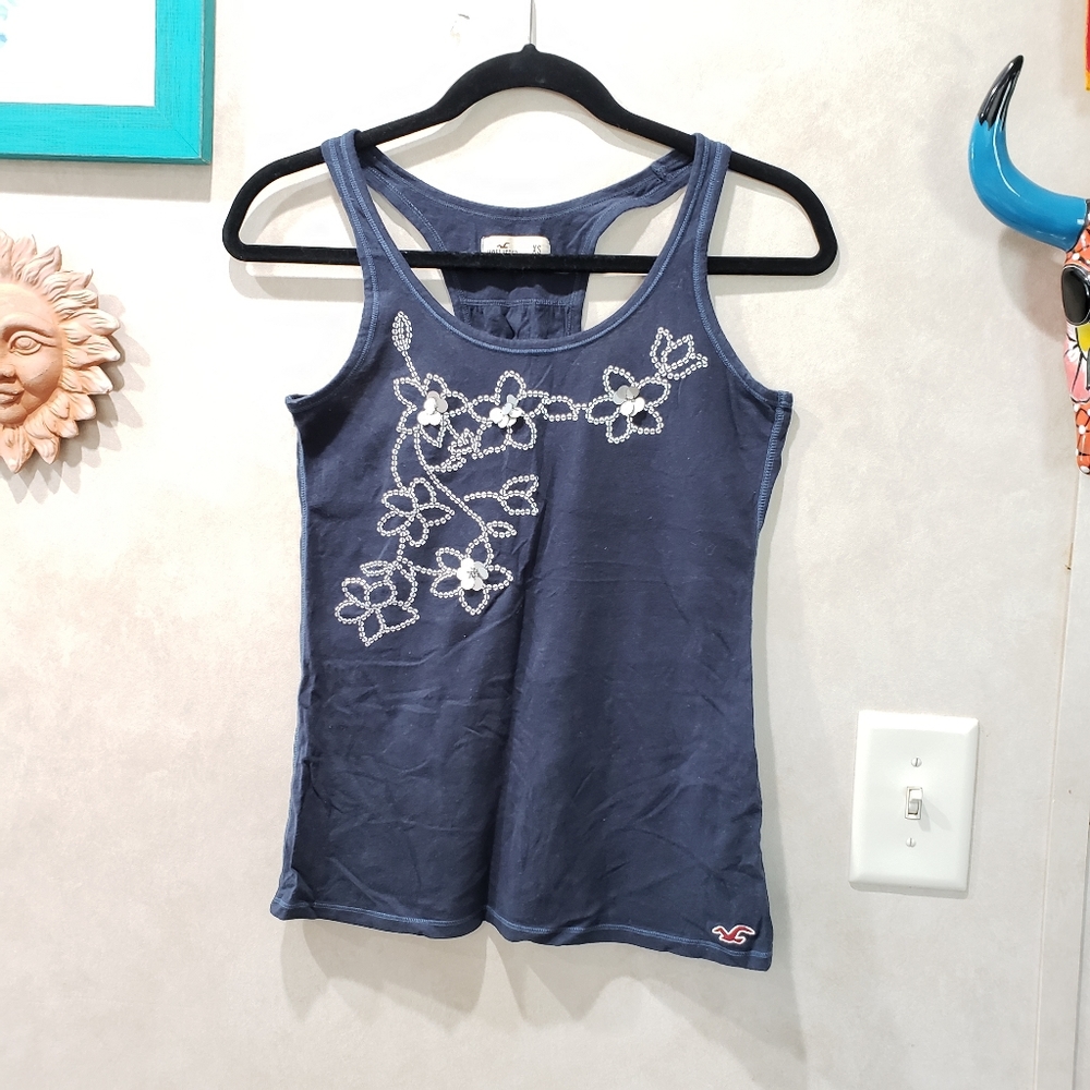 Hollister Blue Silver Sequin Tank Top Size XS